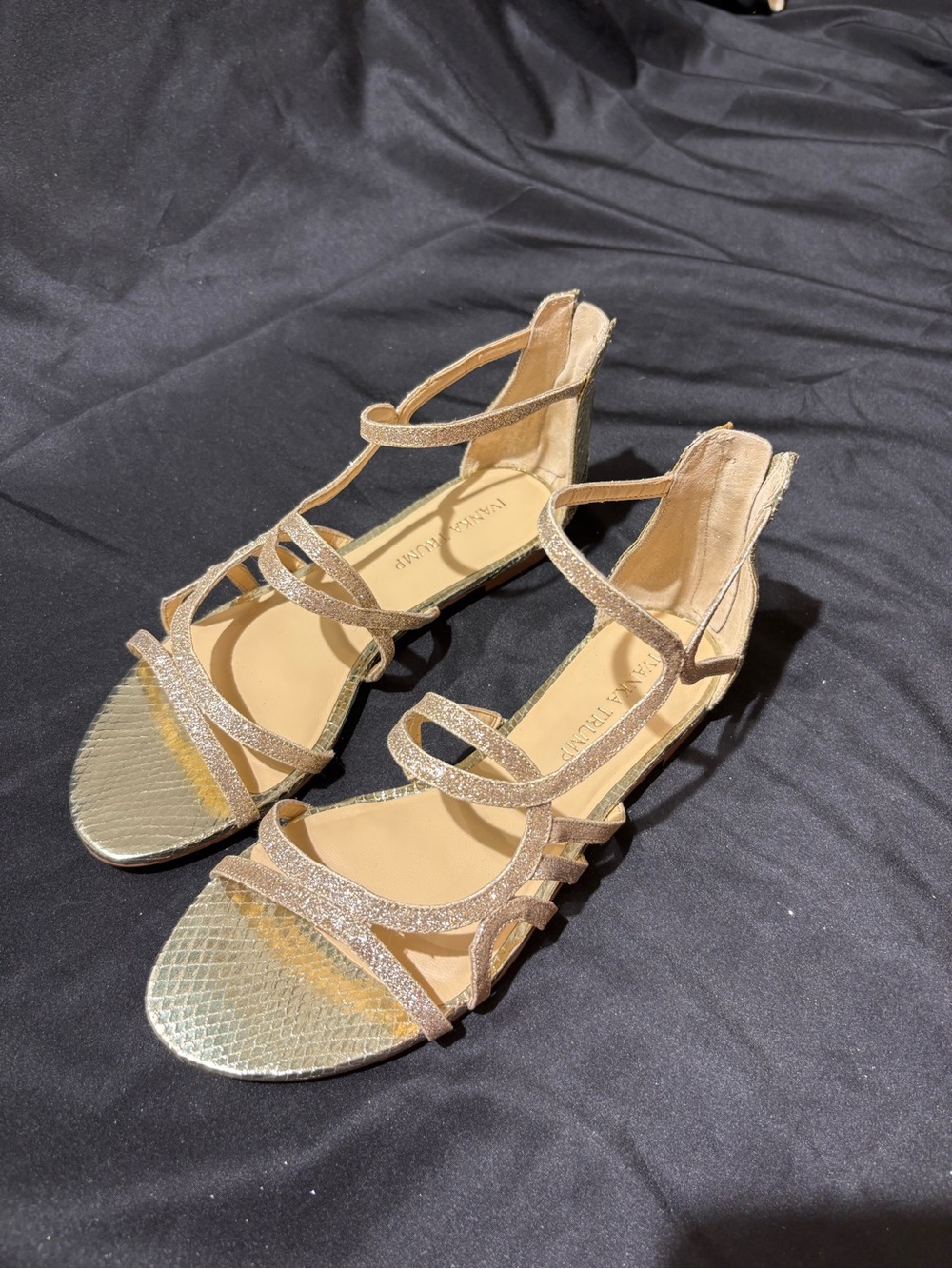 Ivanka Trump Gold Glitter Multi-Strap Sandals